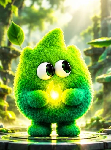 The original green Zesto holding his glowing spark